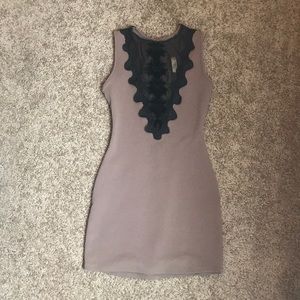 Tan and Black Low V BodyCon Dress